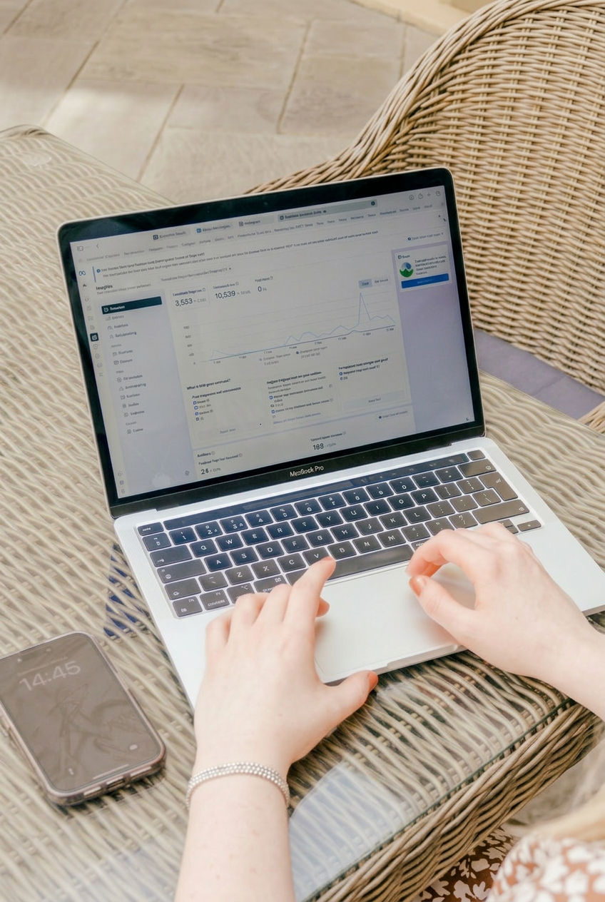 Hands typing on a laptop